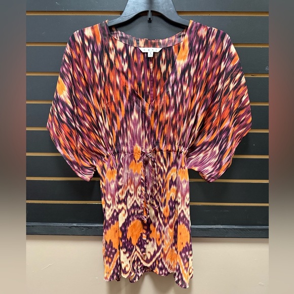 CAbi sheer Orange and Purple Patterned Blouse - Picture 1 of 3